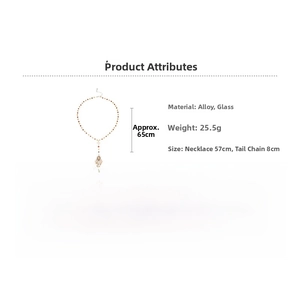 Detailed spec chart for retro beaded necklace showing 65cm length and 25.5g weight