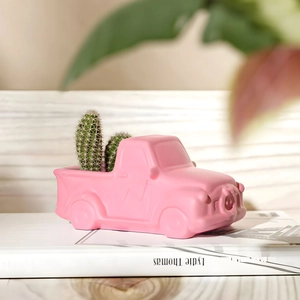 Dettaglio stampo in silicone a forma di camion rosa per vasi e decori da tavolo