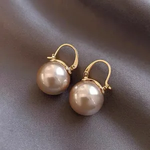 French Retro Artificial Pearl Hoop Earrings With Gold Plated Copper And Elegant Round Shell Artificial Pearl Light Luxury Jewelry For Women