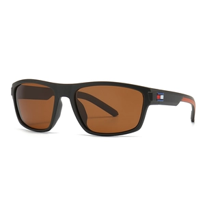 Lunettes de soleil TR noires classiques avec verres ambrés et rayures sur les branches