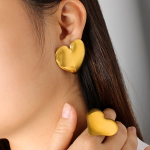 Heart Ring And Stud Earrings 18K Gold Plated Stainless Steel Minimalist Smooth Surface Chic Jewelry For Women
