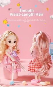Close-up of cute dolls with thick golden and pink hair showing detailed hair quality