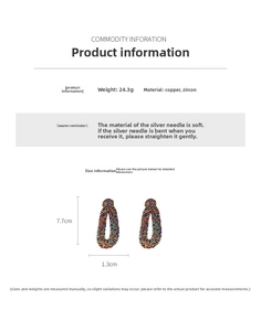 Detailed size and specs for vintage multi-color zircon teardrop copper earrings