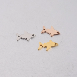 Polished stainless steel shark charm connectors in silver, gold, and rose gold finishes