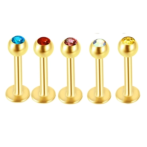 5pcs set of gold stainless steel flat back stud earrings with colorful rhinestones
