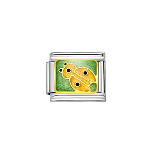 Italian modular charm featuring a golden ladybug on green background for DIY bracelets