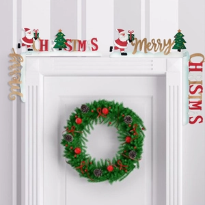 Christmas Door Frame Corner Decoration Wood Santa Claus Tree Merry Christmas Lettering L-Shaped Sign Holiday Home Decor