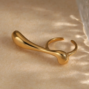 Minimalist liquid metal style open ring in gold finish with irregular fluid design
