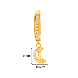 Goldener G23 Titan Bauchnabelpiercing mit Zirkonia Mondanhänger und Größenangaben