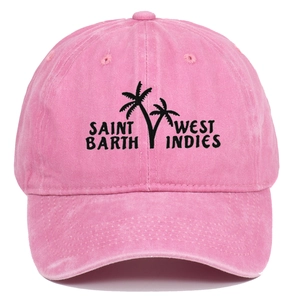 Pink washed cotton baseball cap featuring black Saint Barth palm tree embroidery