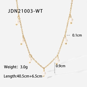 Elegant gold stainless steel pearl necklace featuring smooth round white pearls