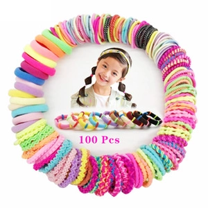 Detailed set of 100 colorful elastic hair bands with smooth and wavy textures for girls