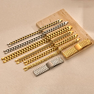 Polished stainless steel watch band bracelets in gold, silver, and two-tone finishes