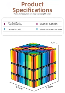 Detailed specifications of 3x3 rainbow cube featuring ABS material and 5.7cm size details