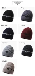 Grid display of seven ribbed knit beanies with animal logo tags in various colors