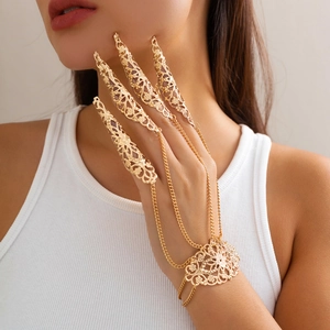 Bracciale anello a artiglio gotico dorato con catene punk per dita da donna