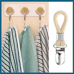 Braided Cotton Rope Towel Clips With Metal Holders For Bathroom Kitchen Tea Towel Hanging Hooks Decorative