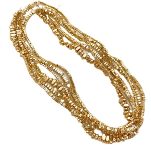 Collana multistrato in ematite dorata con perline metalliche quadrate irregolari