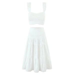Top En Coton Brodé Pour Femmes Et Jupe À Étages Volants Été Décontracté Boho Élégant Vêtements Sans Manches