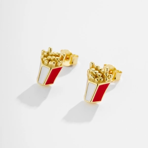 Creative 925 silver french fries stud earrings with red and white enamel finish
