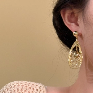 18k gold plated multi-layer hollow teardrop earrings with textured metal hoops