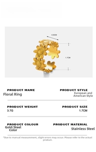 Detail view of sunflower ring with 0.9cm height and 1.7cm diameter measurements