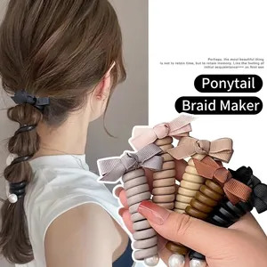 Élastique À Cheveux Spirale Avec Nœud Et Künstliche Perle Porte-Queue De Cheval Fil Téléphonique Accessoires Pour Femmes Filles