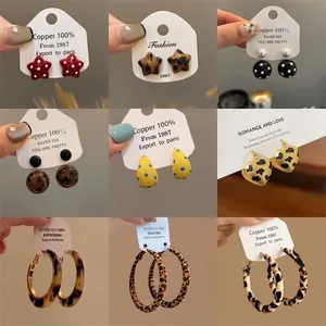Vintage Hoop Stud Earrings Leopard Print Geometric Copper With 925 Sterling Silver Earring Post Retro Fashion For Women