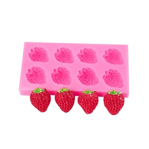 Pink silicone strawberry mold with 8 cavities for creative baking and fondant decoration