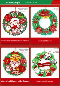 Close-up of lightweight Christmas wreaths featuring Santa Claus and snowman motifs