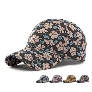 Damen Baseballkappe mit Hibiskusblüten-Muster, verstellbare Baumwollkappe für Damen