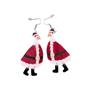 Cute cartoon Christmas duck acrylic drop earrings with red festive hats and outfits