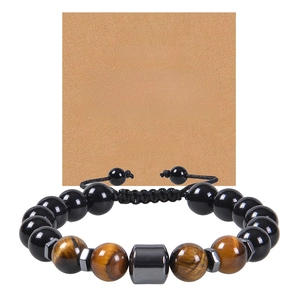 Detail of 10mm tiger eye beaded bracelet with commitment card for men gift