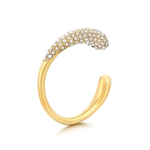 Elegant gold plated stainless steel open ring featuring a sparkling pavé zircon surface