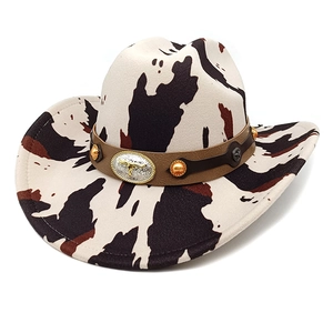 Western Cowboy Hat Wide Brim Cow Leopard Print Polyester Leather Band Bull Head Buckle Outdoor Fashion For Men Women