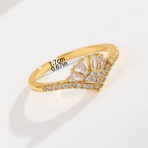Detailed view of 18K gold plated ring with zircon crown showing 1.7cm inner diameter