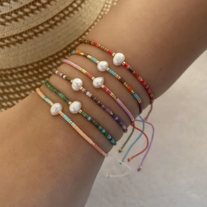 Handmade Woven Bracelet With Seed Beads And Artificial Pearl Adjustable Bohemian Ethnic Jewelry For Women