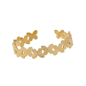 Bracciale a polsino regolabile in acciaio inossidabile dorato con design a farfalla