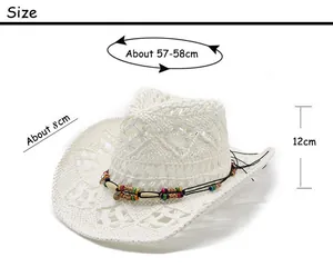 Tabella taglie con misure di circonferenza tesa e altezza del cappello di paglia cowboy