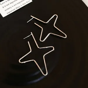 Minimalist S925 sterling silver large star hoop earrings with high polish finish