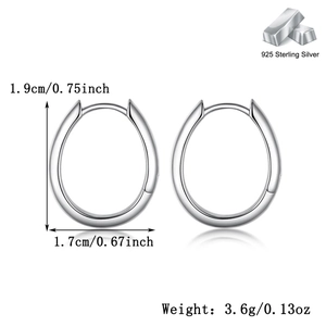 Size details of geometric S925 sterling silver oval hoop earrings with 1.9cm height