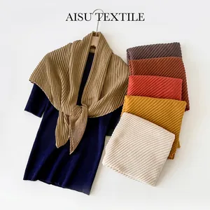 Women Pleated Square Scarf Wrinkled Solid Color Bandana Fashion Elegant Large Headscarf Neck Scarf