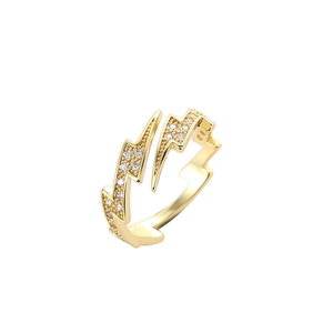Elegant gold lightning bolt wrap ring with sparkling white zircon stones in polished finish