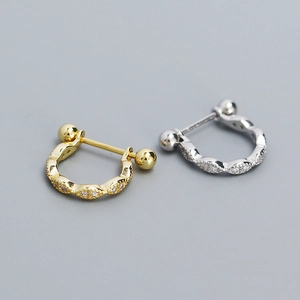 925 Sterling Silver Huggie Earrings Twisted Geometric Pave Cubic Zirconia Piercing Jewelry With Screw Back Ball End