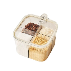 Four-compartment airtight plastic seasoning box with spoons and transparent lid