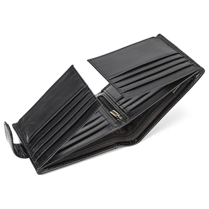 Detailed interior of a genuine leather wallet showing multiple card slots and coin pocket