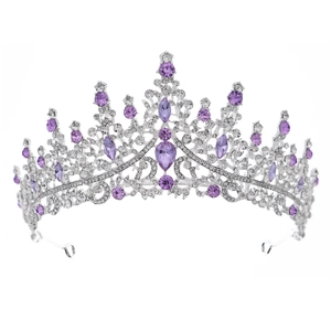 Elegant silver bridal crown with luxury purple crystals and rhinestones for weddings