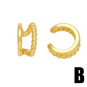 Minimalist punk style double layered golden ear cuff with smooth and twisted rope texture