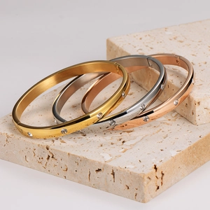 Three-piece stainless steel bracelets in gold, silver, rose gold with zircon stones