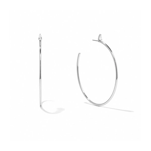 Detail view of silver S925 sterling silver hoop earrings with clear zircon stones